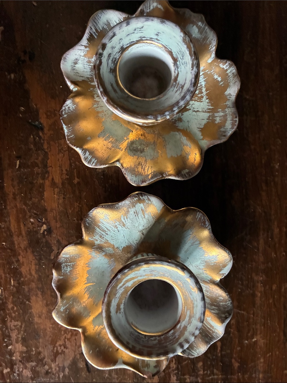 MCM Stangl Antique Gold candlesticks in EUC.